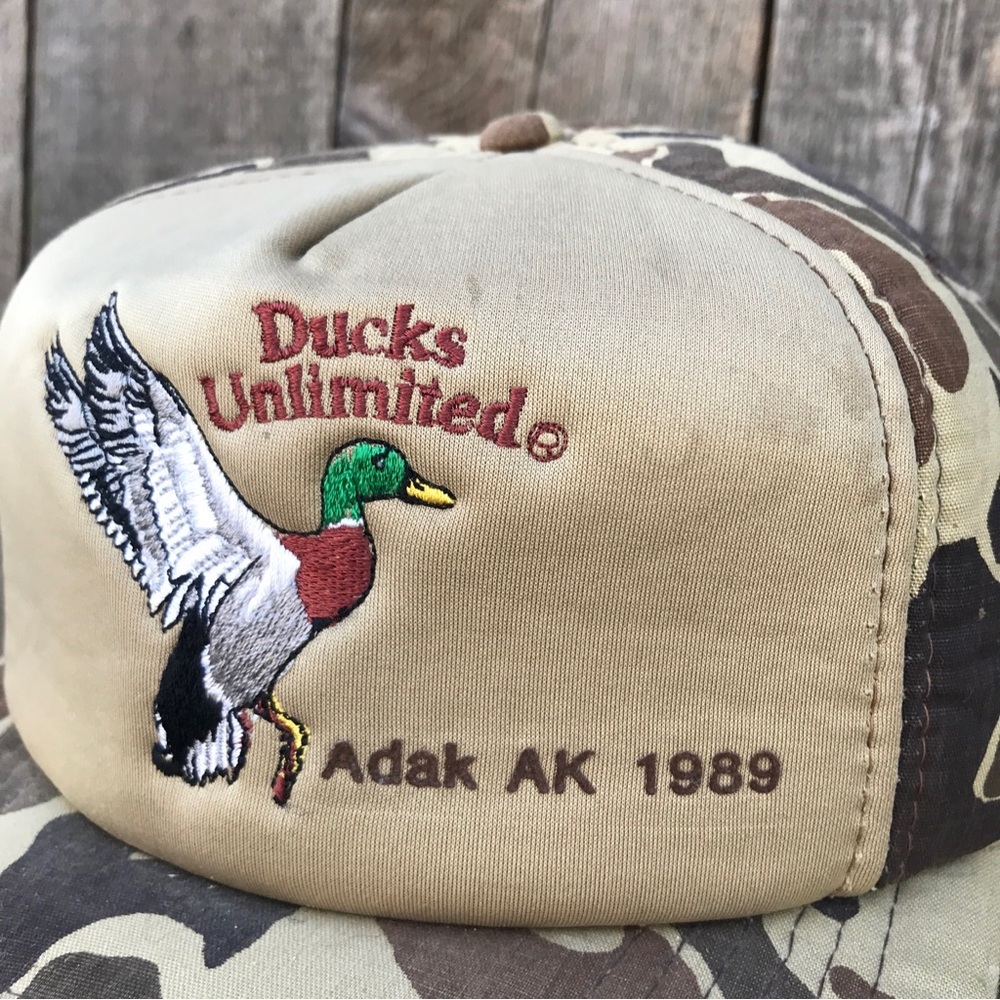 SOLD! Vintage 1989 Ducks Unlimited Adak AK Duck Camo Padded Snapback Trucker Hat - Picture 2 of 9